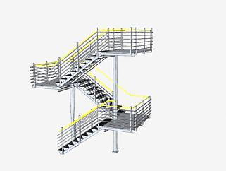 带扶手的工业楼梯SU模型下载_sketchup草图大师SKP模型