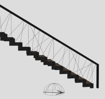 现代钢架木板梯SU模型下载_sketchup草图大师SKP模型