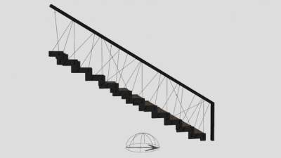 现代钢架木板梯SU模型下载_sketchup草图大师SKP模型