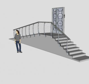 公寓入口楼梯SU模型下载_sketchup草图大师SKP模型