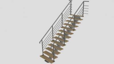 钢木梁式楼梯SU模型下载_sketchup草图大师SKP模型