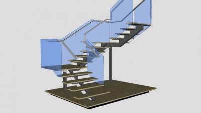 铁皮木护栏楼梯SU模型下载_sketchup草图大师SKP模型