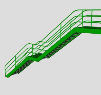 绿色钢制楼梯SU模型下载_sketchup草图大师SKP模型