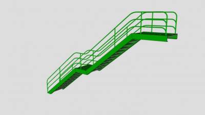 绿色钢制楼梯SU模型下载_sketchup草图大师SKP模型