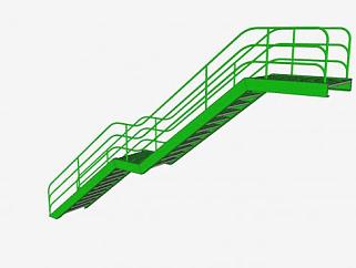 绿色钢制楼梯SU模型下载_sketchup草图大师SKP模型