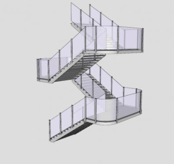 玻璃护栏钢梯SU模型下载_sketchup草图大师SKP模型