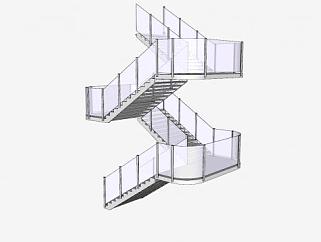 玻璃护栏钢梯SU模型下载_sketchup草图大师SKP模型