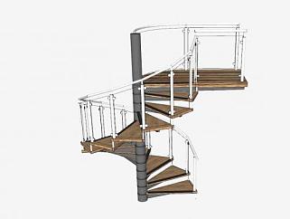 钢柱护栏楼梯SU模型下载_sketchup草图大师SKP模型