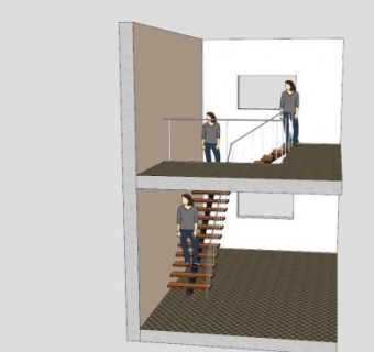 L型钢木梯SU模型下载_sketchup草图大师SKP模型