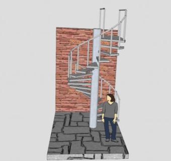 花纹钢板螺旋梯SU模型下载_sketchup草图大师SKP模型