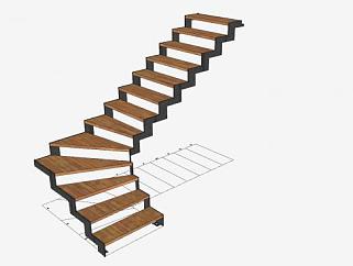 橡木钢架<em>楼梯</em>SU模型下载_sketchup草图大师SKP模型