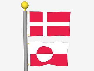 丹麦和格陵兰旗杆SU模型下载_sketchup草图大师SKP模型