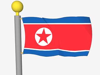 旗杆上的朝鲜SU模型下载_sketchup草图大师SKP模型