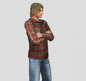 穿格子衫的男人SU模型下载_sketchup草图大师SKP模型