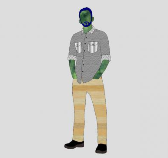 红色衬衫男士SU模型下载_sketchup草图大师SKP模型