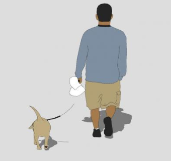 遛狗中的男人SU模型下载_sketchup草图大师SKP模型