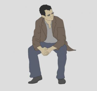 眼镜男子坐姿SU模型下载_sketchup草图大师SKP模型