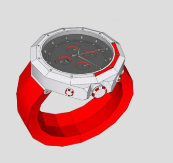 现代手表红色表带SU模型下载_sketchup草图大师SKP模型