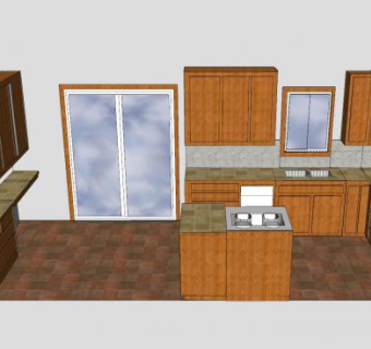 实木厨房SU模型下载_sketchup草图大师SKP模型