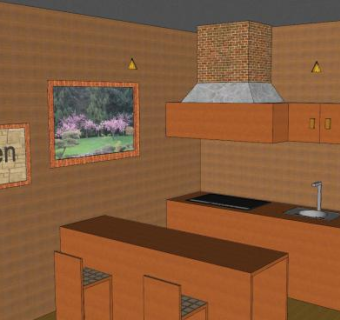 实木厨房装修SU模型下载_sketchup草图大师SKP模型