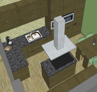 家装绿色厨房SU模型下载_sketchup草图大师SKP模型