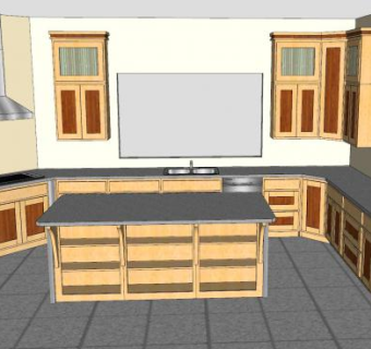 樱桃木装修厨房SU模型下载_sketchup草图大师SKP模型