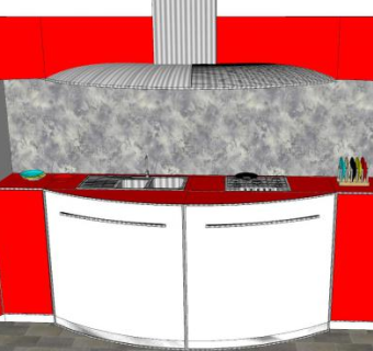 红色厨房装修SU模型下载_sketchup草图大师SKP模型