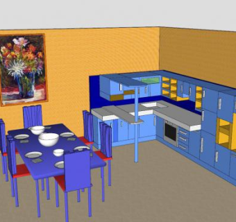 现代风格厨房装修SU模型下载_sketchup草图大师SKP模型