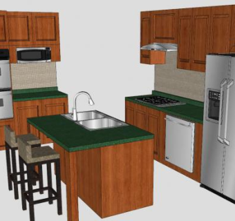 樱桃木家具橱柜厨房SU模型下载_sketchup草图大师SKP模型