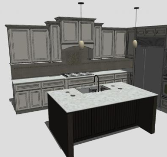现代简约厨房装修SU模型下载_sketchup草图大师SKP模型