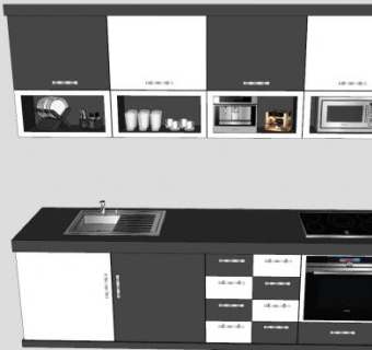 简约厨房家具装修SU模型下载_sketchup草图大师SKP模型