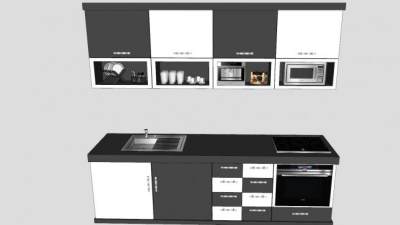 简约厨房家具装修SU模型下载_sketchup草图大师SKP模型