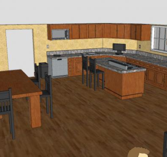 简约L型厨房装修SU模型下载_sketchup草图大师SKP模型