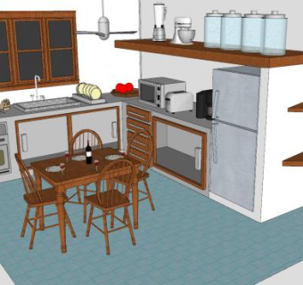 家装L型小厨房SU模型下载_sketchup草图大师SKP模型