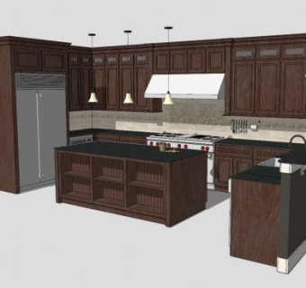 复古L型厨房装修SU模型下载_sketchup草图大师SKP模型