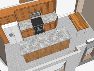 现代家居一字型厨房SU模型下载_sketchup草图大师SKP模型