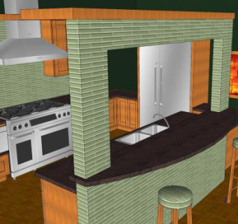 U字型厨房家装SU模型下载_sketchup草图大师SKP模型