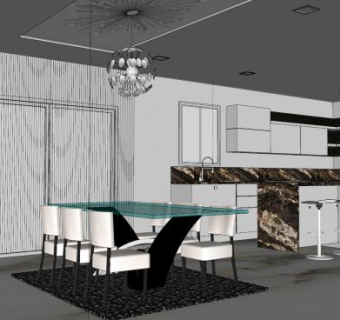 简约L型装修厨房SU模型下载_sketchup草图大师SKP模型