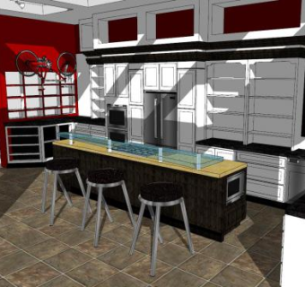 L型厨房设计装修SU模型下载_sketchup草图大师SKP模型