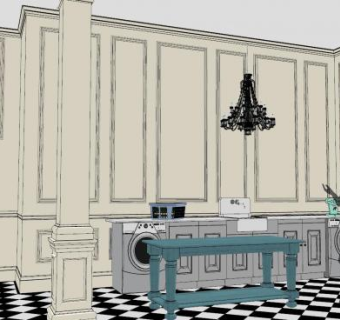 简欧风格装修厨房SU模型下载_sketchup草图大师SKP模型