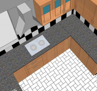 简易U型厨房装修SU模型下载_sketchup草图大师SKP模型