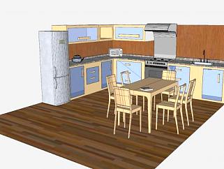 简单L型厨房装修SU模型下载_sketchup草图大师SKP模型