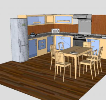 简单L型厨房装修SU模型下载_sketchup草图大师SKP模型