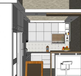 极小白色厨房设置SU模型下载_sketchup草图大师SKP模型