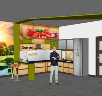 U型厨房装修SU模型下载_sketchup草图大师SKP模型