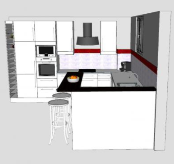 L型厨房布局厨房SU模型下载_sketchup草图大师SKP模型