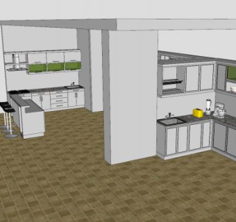 白色L型厨房橱柜SU模型下载_sketchup草图大师SKP模型