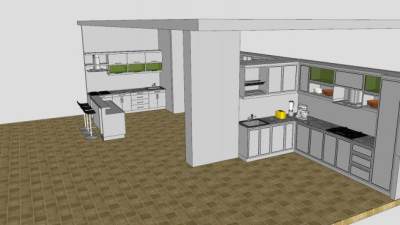 白色L型厨房橱柜SU模型下载_sketchup草图大师SKP模型