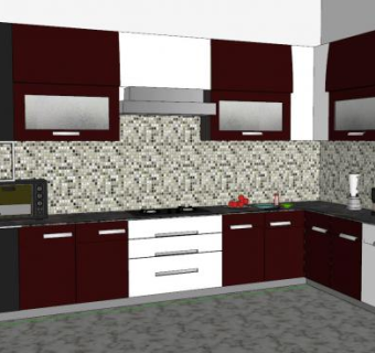 现代L型室内厨房SU模型下载_sketchup草图大师SKP模型