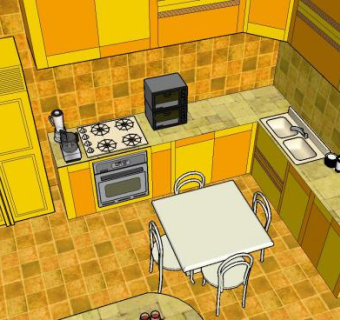 小型黄色装修厨房SU模型下载_sketchup草图大师SKP模型